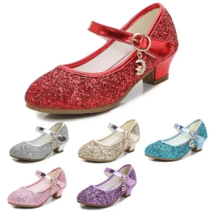 Scarpe da ragazza Bambini Sandali con tacco alto in cristallo glitterato Fibbia alla moda Scarpe da ballo principessa per bambini Scarpe in pelle per prestazioni per studenti 1