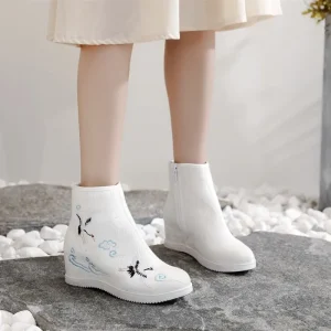 Autunno Inverno Ricamato Scarpe Ascensore Donna Hanfu Botines Para Mujeres Donne Bottes Femme Stivaletti Bianco Botas Mujer 1