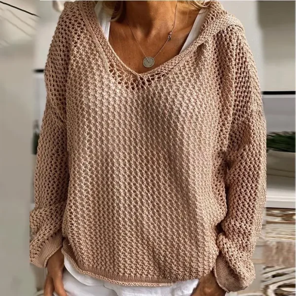 Donna scollo a V con cappuccio scava fuori Pullover maglione top autunno primavera femminile manica lunga sottile felpa cappotti XXBLH-6039 2