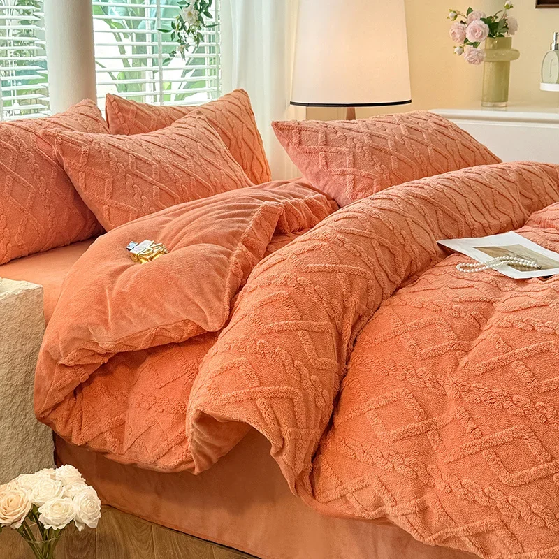 Tafuru Set trapunta singola in pile di latte Autunno/inverno Copripiumino in tinta unita caldo addensato 200x230 220x240 Biancheria da letto per doppio uso 1