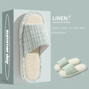2024 nuove donne moda casa lino coppia pantofole scarpe da casa traspiranti assorbimento dell'umidità antiscivolo pantofole di lino di cotone 1