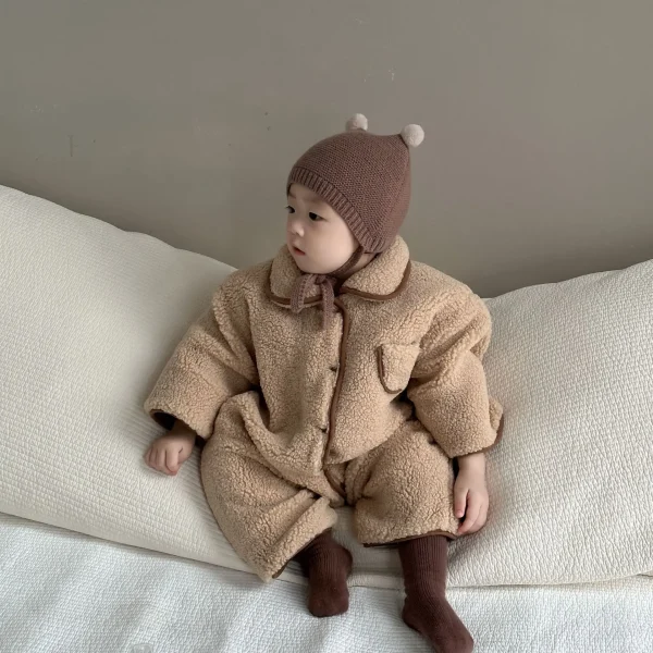 Autunno inverno bambino Cardigan retrò più velluto risvolto pagliaccetto ragazza bambino cotone addensare caldo un pezzo ragazzo neonato tuta in pile 5