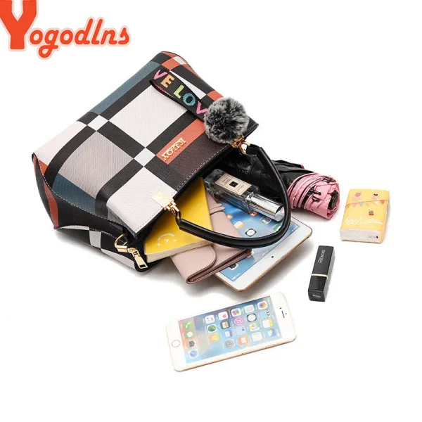 Yogodlns nuova borsa di lusso da donna cuciture borse a tracolla selvagge borsa a tracolla scozzese di marca di marca borse da donna femminili 6