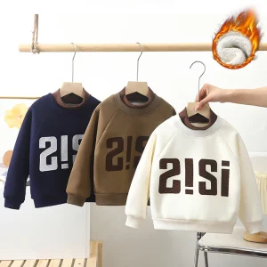 Maglione a collo alto per bambini T-shirt invernale a maniche lunghe per ragazzi Pullover caldo in peluche per bambini di piccole e medie dimensioni 1