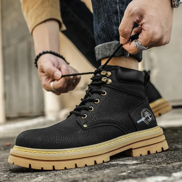 Stivaletti da uomo marroni moda autunno comodi stivali in pelle con plateau uomo stivali da lavoro antiscivolo per uomo 2024 Botas Para Hombre 5