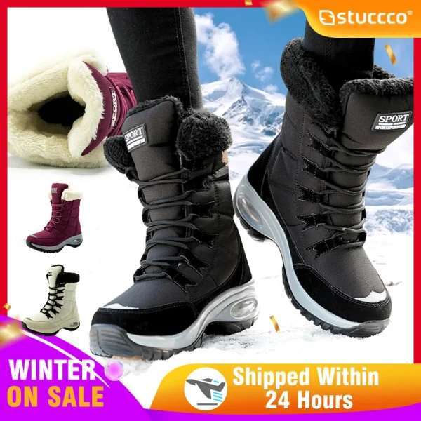 Stivali invernali Donna Stivali da neve impermeabili antiscivolo Piattaforma alla caviglia Scarpe invernali Stivaletti con pelliccia spessa Stivali alti alla coscia Botas Mujer 1