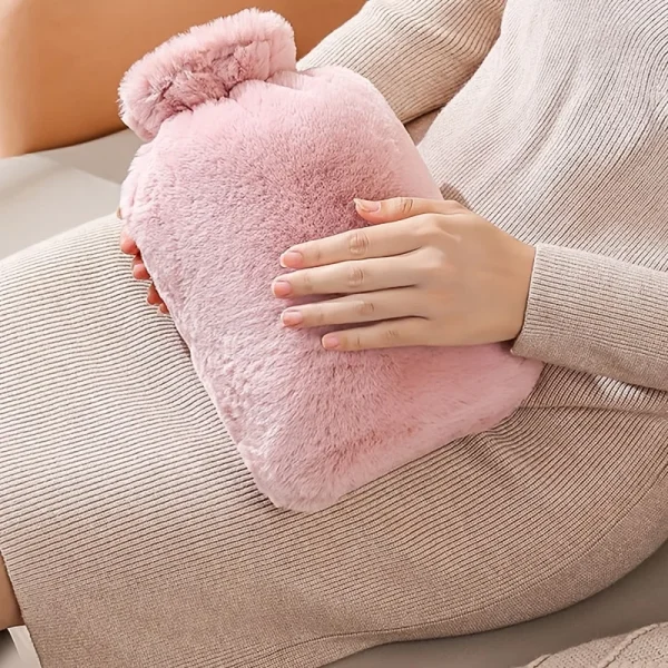 Borsa per acqua calda in peluche invernale da 2000 ml Marsupio caldo per mani a prova di esplosione e resistente al calore in PVC adatto per regali di biancheria da letto per la casa 4