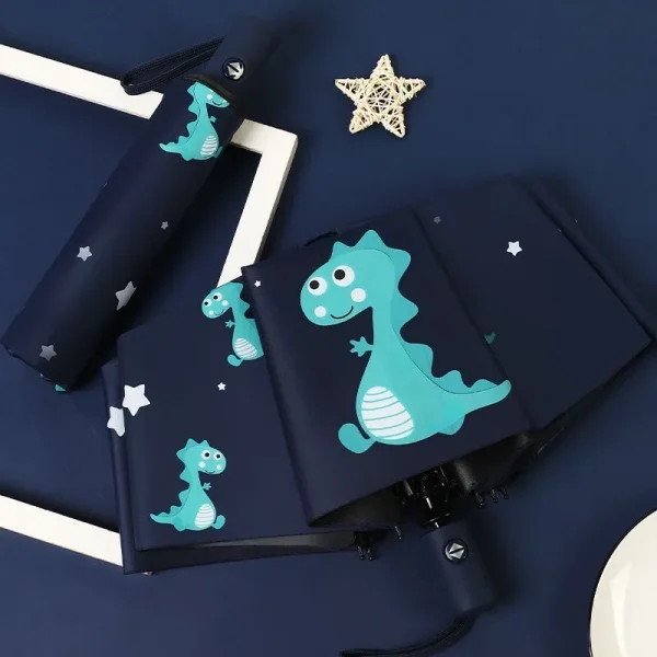 Ombrello automatico Ombrello automatico per bambini simpatico dinosauro Parasole Ispessimento e durevole Ombrello automatico pieghevole da viaggio 3