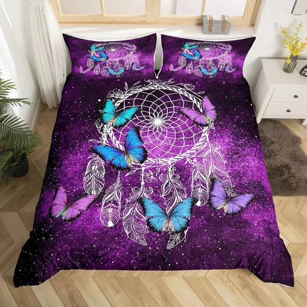 Set biancheria da letto Dream Catcher Copripiumino Boho Mandala Twin King, Copripiumino con piume tribali esotiche Copripiumino con cielo stellato Galaxy 6
