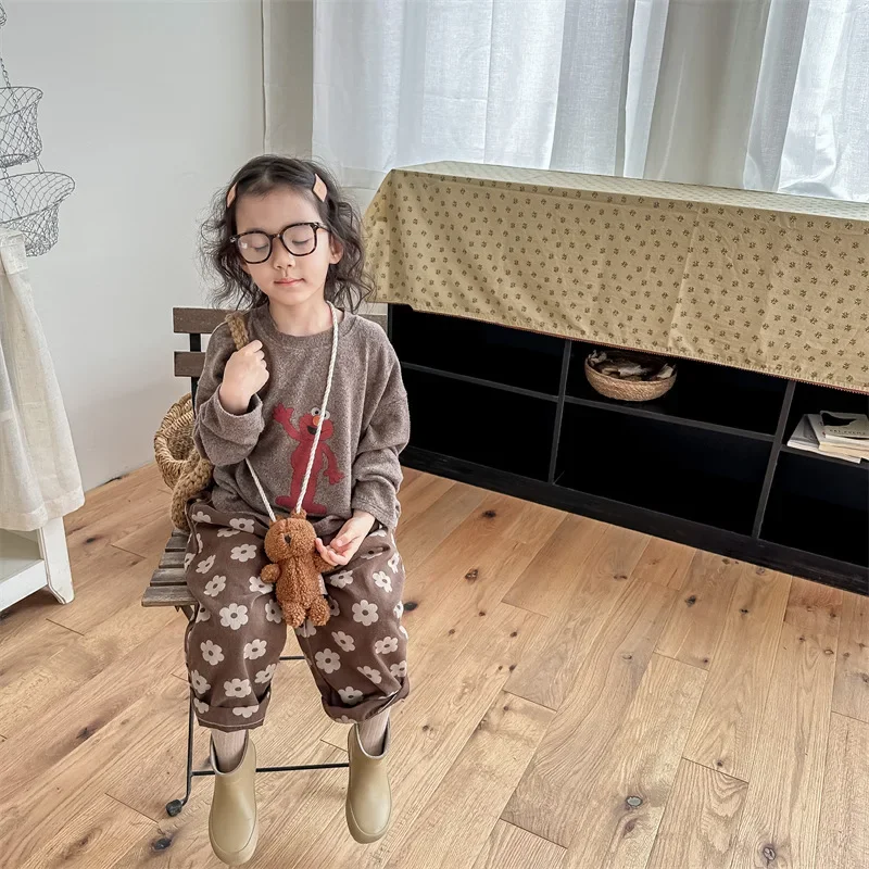 7181 Pantaloni per bambini Autunno Nuovo pantalone da ragazza coreana Pantaloni casual in cotone Stampa floreale 1-7 anni Pantalone per bambini 3