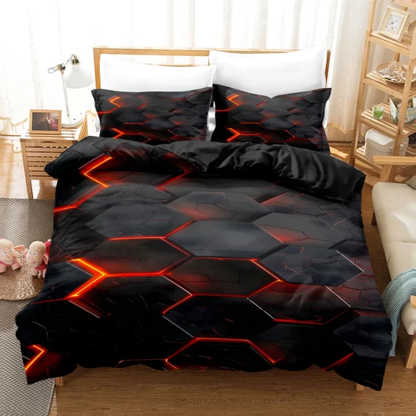 Set di biancheria da letto con motivo a griglia poligonale incandescente colorato Set copripiumino con federe Set trapunta matrimoniale King Queen Twin 4
