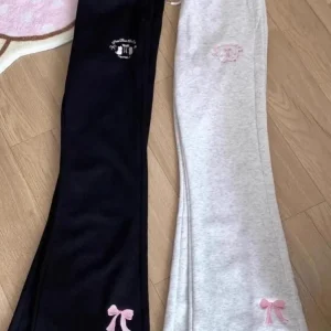 Pantaloni svasati giapponesi da donna a vita alta moda Pantalon Femme simpatico gatto farfalla ricamo pantaloni slim fit nuovi fondi 1