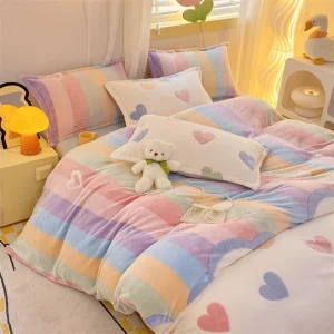 Copripiumino invernale in flanella Copripiumino morbido e caldo arcobaleno bicolore Copripiumino spesso e accogliente per adulti Bambini Queen King 1