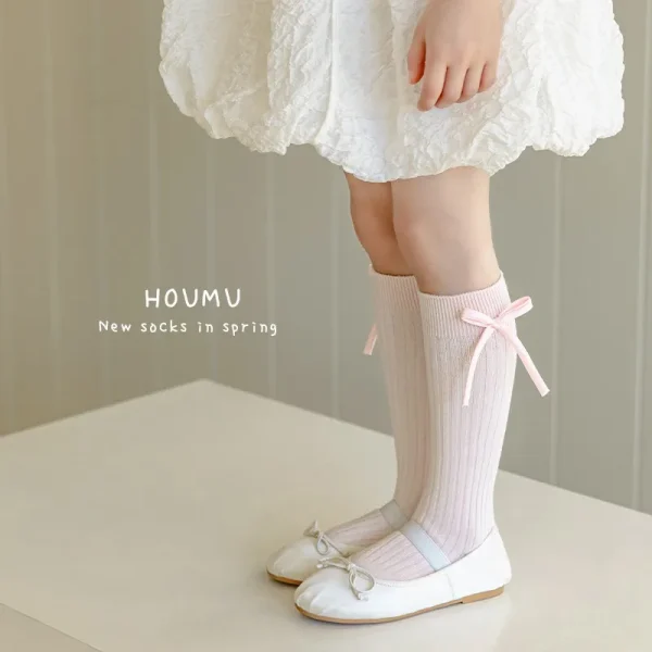 1 paio di calzini dolci da principessa con fiocco per ragazze, calzini scolastici in morbido cotone color caramello, moda primavera autunno per bambini 4