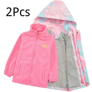 2 pz ragazze giacca 3-in-1 staccabile più cappotto addensato in pile adolescente autunno inverno Casual antivento bambini soprabito all'aperto 1