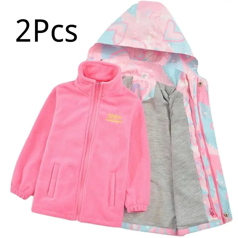 2 pz ragazze giacca 3-in-1 staccabile più cappotto addensato in pile adolescente autunno inverno Casual antivento bambini soprabito all'aperto 1