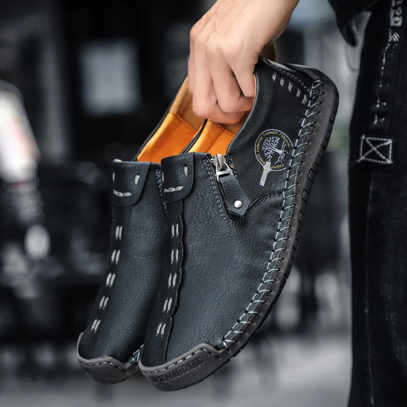 Comode scarpe da uomo in pelle Casual Slip On mocassini da uomo Qlity scarpe in pelle spaccata appartamenti da uomo vendita calda mocassini scarpe Plus Size 5