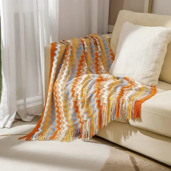 Coperte lavorate a maglia coperta a quadri bohémien copridivano con nappe copriletto da viaggio per il tempo libero coperta copriletto boho 3