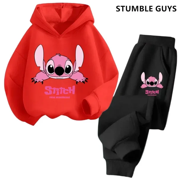 Felpe con cappuccio per bambini Stitch Kawaii Moda Pullover Felpa Anime Trucksuit Manga Cartoni animati Ragazze Ragazzo Bambini Autunno Abbigliamento casual 6