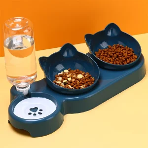 Ciotole per animali domestici con mangiatoia per l'acqua, Set di ciotole per acqua e cibo inclinate con Design dell'orecchio 3 In 1 con bottiglia d'acqua a gravità per la protezione del collo 1