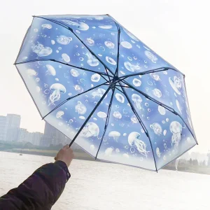 Ombrello pieghevole coreano carino coreano mini fresco semplice serie foresta triplo piega medusa ombrello giapponese trasparente 1