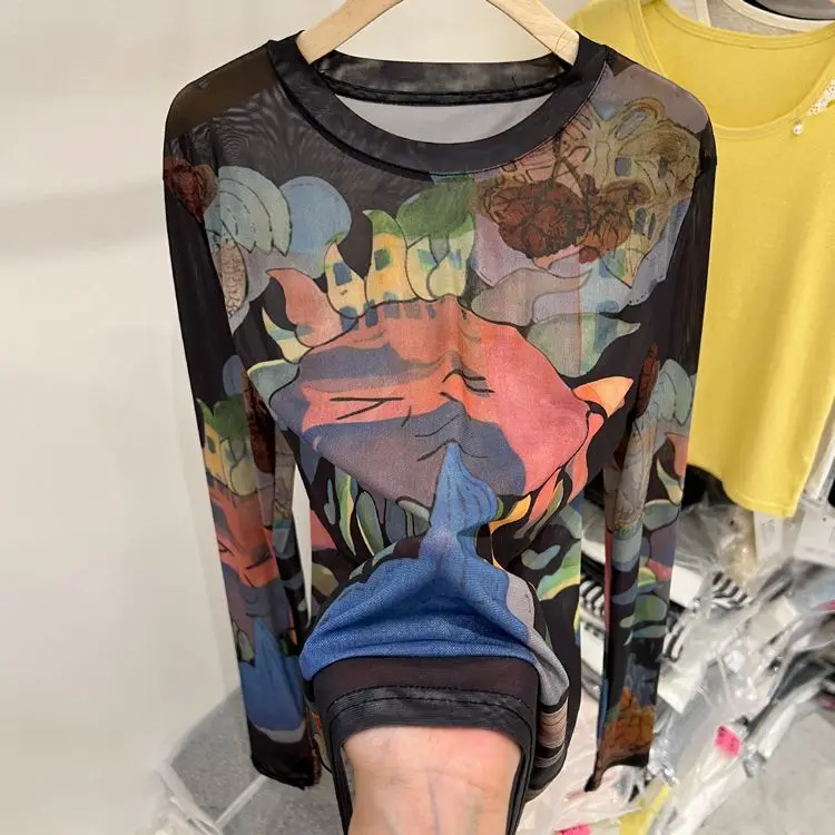 Stile europeo Stampa Tie-Dye Pizzo Moda Protezione solare Estate da donna Nuova camicia con copertura ampia Top leggero 1