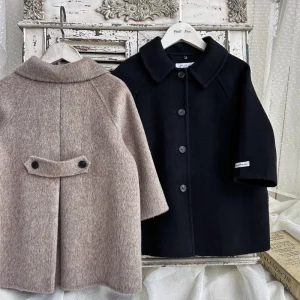Ins fatto a mano vintage 100% lana double face cashmere boutique dolce cappotto a forma di A cappotto natalizio per ragazze 1