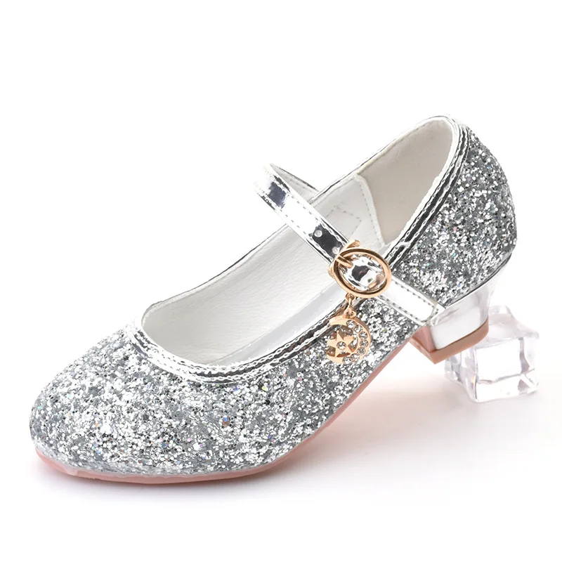Scarpe da ragazza Bambini Sandali con tacco alto in cristallo glitterato Fibbia alla moda Scarpe da ballo principessa per bambini Scarpe in pelle per prestazioni per studenti 2