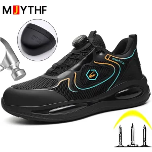 2025 nuove scarpe antinfortunistiche da uomo impermeabili scarpe da ginnastica con punta in acciaio fibbia ruotata stivale di sicurezza da lavoro a prova di foratura scarpa da lavoro con cuscino d'aria da uomo 1