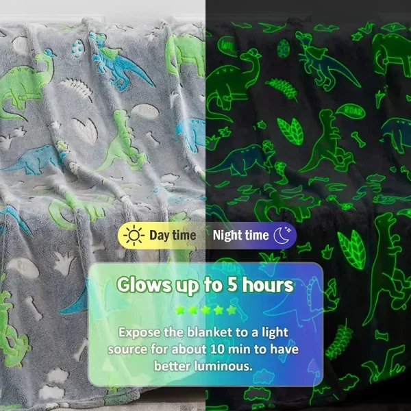 Coperta da tiro con dinosauro unicorno luminoso per ragazze e ragazzi, coperta in flanella di peluche, albero di Natale che si illumina al buio, super morbida 2