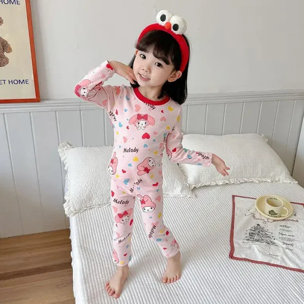 Sanrio Kuromi Bambini Vestiti di Autunno 2 Pezzi My Melody Base Calda Autunno Inverno Autunno Pantaloni Bambino a Vita Media Ragazze Biancheria Intima Set Pigiama 4