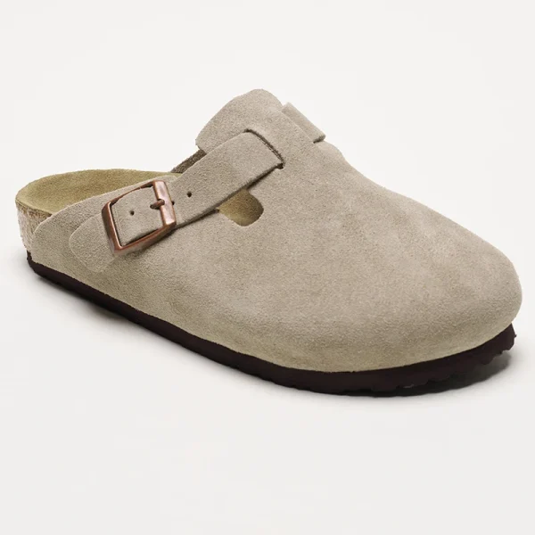 Zoccoli con poggiapiedi morbido Birks Boston - Ciabatte da donna con punta chiusa in pelle scamosciata di mucca |     Pantofole casual retrò unisex 3