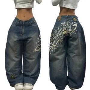2024 Nuova Tendenza Americana Retro Hip-Hop Modello di Ricamo Jeans Larghi Per Gli Uomini E Le Donne Y2K Harajuku Gotico Pantaloni Larghi Streetwear 1
