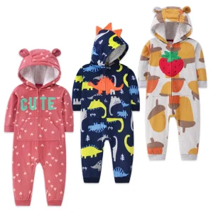 Pagliaccetto per neonato 2024 Primavera Autunno Caldo Babi Ragazzo Ragazza Vestiti Coral Fleece Con cappuccio Babe Girl Animale Tuta 1