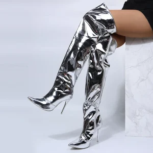 Stivali lunghi femminili lucidi a specchio sexy elastici Street Celebrity Banquet Runway Show Nightclub Tacco alto Scarpe da donna con tacco sottile 1