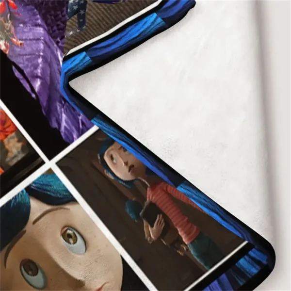 1pc Vibrant Coraline Anime Cartoon Print coperta di flanella-Set di biancheria da letto in poliestere Ultra-morbido, confortevole, in stile contemporaneo 4