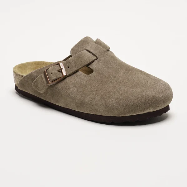 Zoccoli con poggiapiedi morbido Birks Boston - Ciabatte da donna con punta chiusa in pelle scamosciata di mucca |     Pantofole casual retrò unisex 1