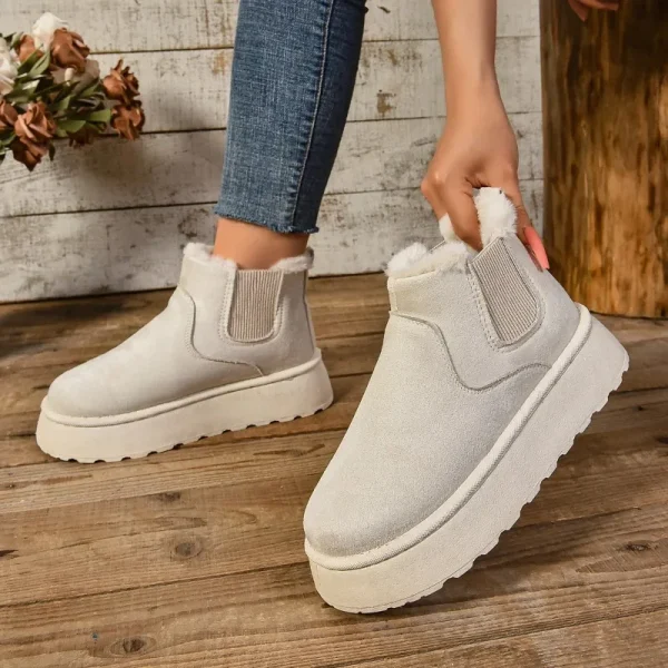 Stivali da neve caldi in peluche corti da donna invernali Scarpe casual Nuovi stivaletti Chelsea in pelliccia scamosciata Scarpe basse da donna con plateau Botas 3