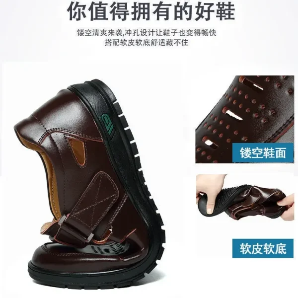 Sandali da uomo in vera pelle Scarpe casual traspiranti estive per uomo Slip on Zoccoli Sandali da esterno antiscivolo fatti a mano 4