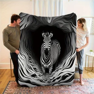 Coperta moderna in flanella con stampa zebrata da 1 pezzo - Coperta ultra morbida e calda con strisce di animali in bianco e nero, copriletto per divano per tutte le stagioni 1