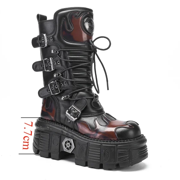 Stivali corti personalizzati Stivali da moto Heavy Metal Versatile a metà polpaccio da donna Rock Dark Cyberpunk 6