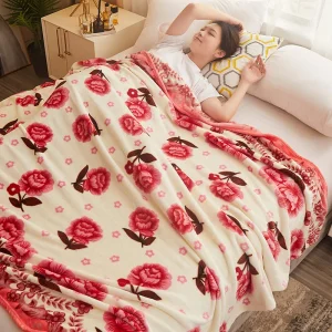 2025 Nuova coperta sottile per l'estate Coperta di flanella in morbido pile di corallo per letti Plaid stampati a fiori per coperta da letto 1