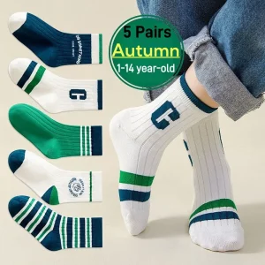 5 paia di calzini per bambini Calzini autunnali in cotone per bambini 1-14T Calzino sportivo medio per bambini 1