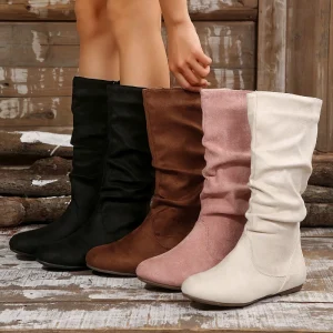 Stivali da donna con cerniera laterale con tacco basso Nuove scarpe da donna comode quattro stagioni Moda Outdoor Stivali sexy a metà polpaccio Donna Botas De Mujer 1