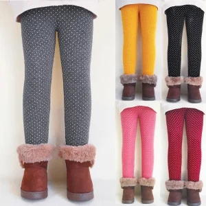 Pantaloni caldi in velluto addensato con pois per leggings autunno inverno per bambine 1