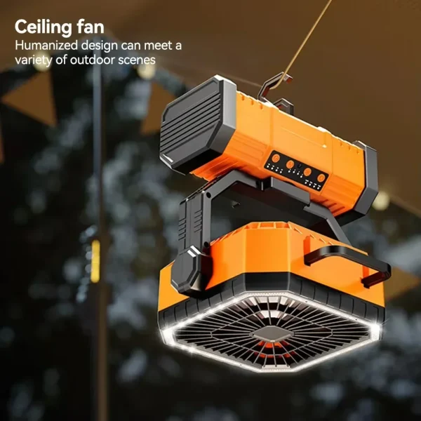 Ventilatore da campeggio con ventola alimentata a batteria da 20000 mAh con 360 °   Gancio per appendere la rotazione per tende da pesca Ventilatore da soffitto da campeggio ricaricabile da scrivania 5