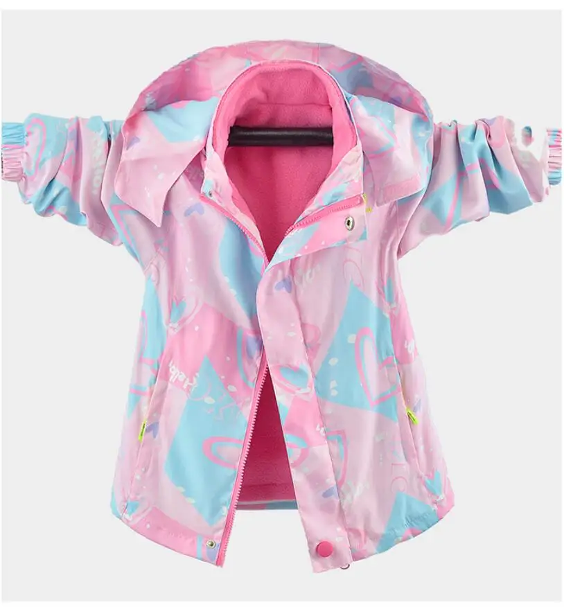 2 pz ragazze giacca 3-in-1 staccabile più cappotto addensato in pile adolescente autunno inverno Casual antivento bambini soprabito all'aperto 2