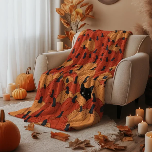 1PC Tema Halloween Giro Zucca Gatti neri Coperta sottile Regali per amici di famiglia Divano letto Auto Casa Campeggio Uso per tutte le stagioni 2