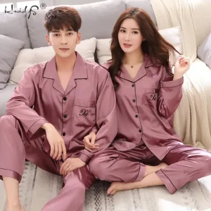 Pigiama di lusso Pigiama di seta in raso Set Coppia Indumenti da notte Famiglia Pijama Amante Abito da notte Uomo e donna Abbigliamento casual per la casa 1