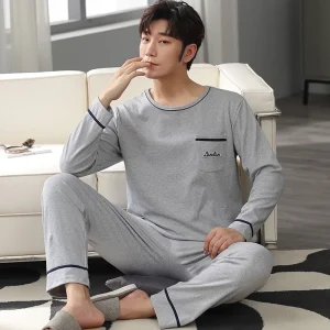 Nuovo arrivo Primavera Uomo Pigiama Manica lunga Pigiama maschile Set Uomo Pigiama di cotone lavorato a maglia per uomo Sleepwear Suit homewear 4XL 1